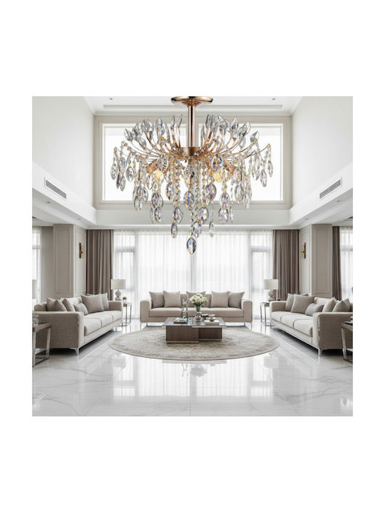 Alista Home Candelabru 5xE14 Ø50cm cu Cristale Auriu AT1CT-IM1P-HT2L-CC9313/5GD