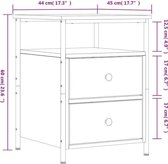 Нощно Шкафче Дървено с Метални Крака Бежово 44x45x60см