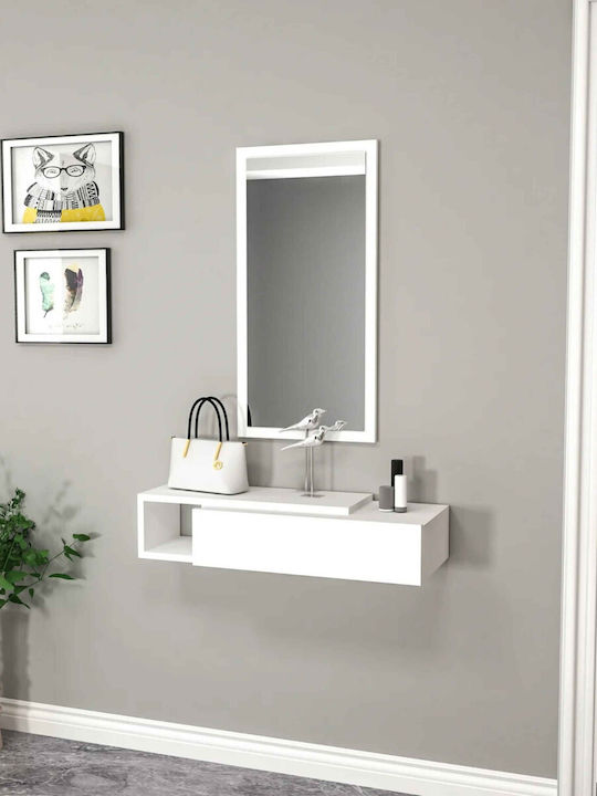 Wooden Console with Mirror White W82xD29.6xH15.8cm