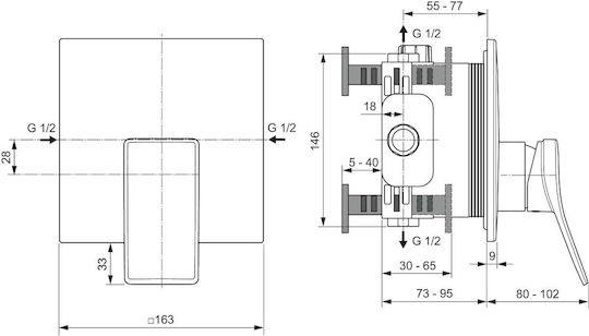Ideal Standard Combiner Robinet Încorporat pentru Duș 1 Ieșire Gri