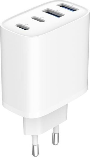 Gembird GaN Wall Charger Without Cable with 2 USB-A Ports and 2 USB-C Ports 40W Power Delivery / Quick Charge 3.0 White (TA-UC-2A2C-PD40-01-W)