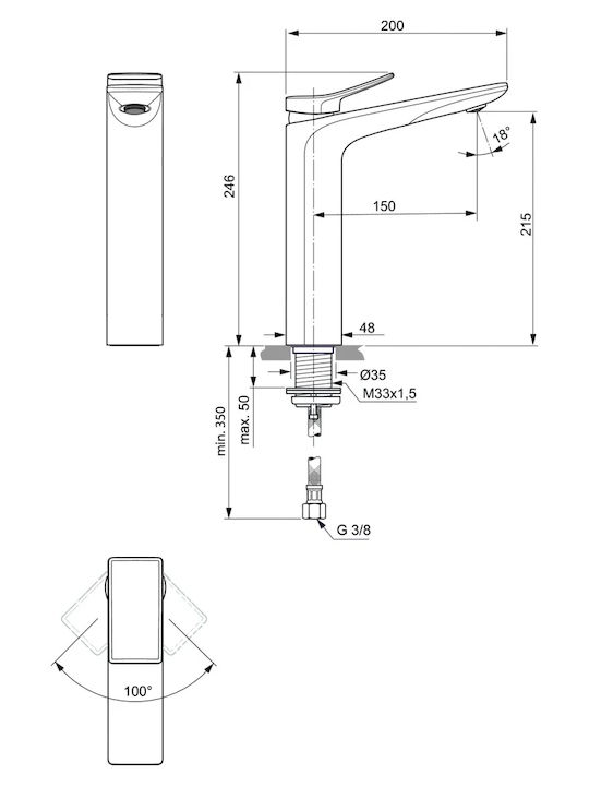 Ideal Standard Conca Αναμεικτική Μπαταρία Νιπτήρα Ασημί