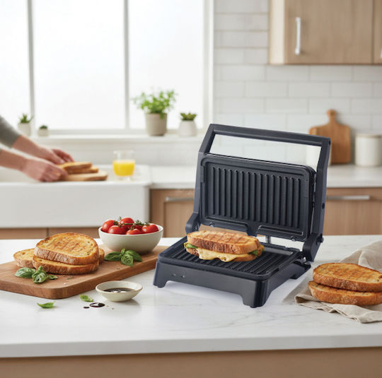 Rohnson Sandwich Maker with Non-Stick, Removable, Magnetic Plates for 2 Toasts 800W Grey