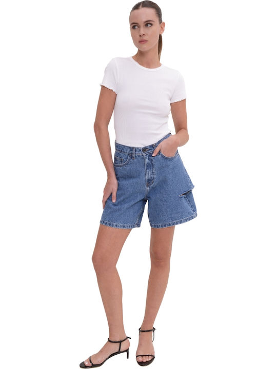 Women's High Waist Jean Shorts Mid Blue