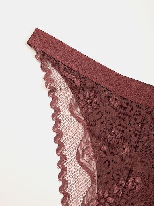 Lace Brief Back Burgundy Size One Size Burgundy