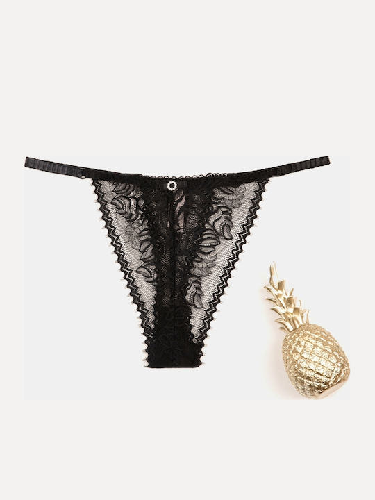 Damen-Slips String Spitze Schwarz Größe One Size Schwarz