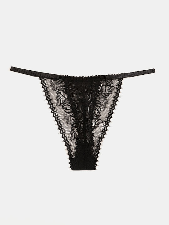 Damen-Slips String Spitze Schwarz Größe One Size Schwarz