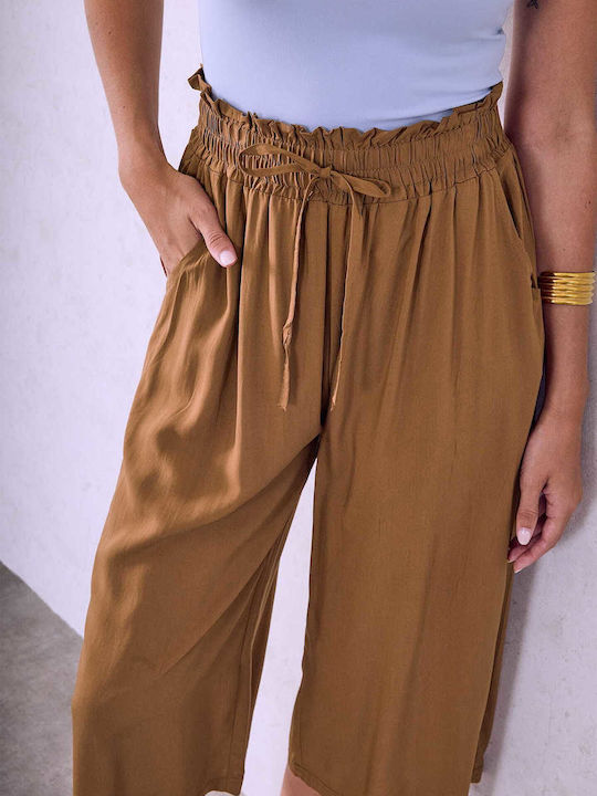 Celestino Ζιπ Κιλότ Βαμβακερή Loose Fit Καφέ