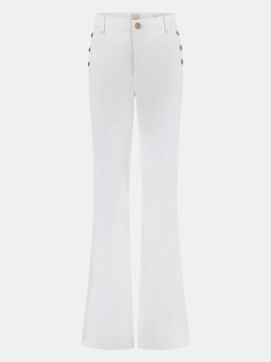 New Faye Women's High Rise Fabric Trousers in Slim Fit White