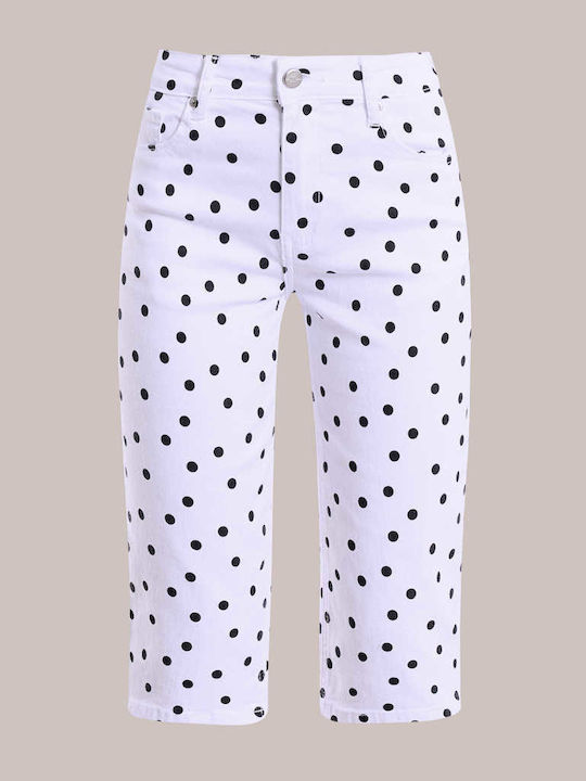 Celestino Women's Capri Polka Dot Slim Fit White Jeans