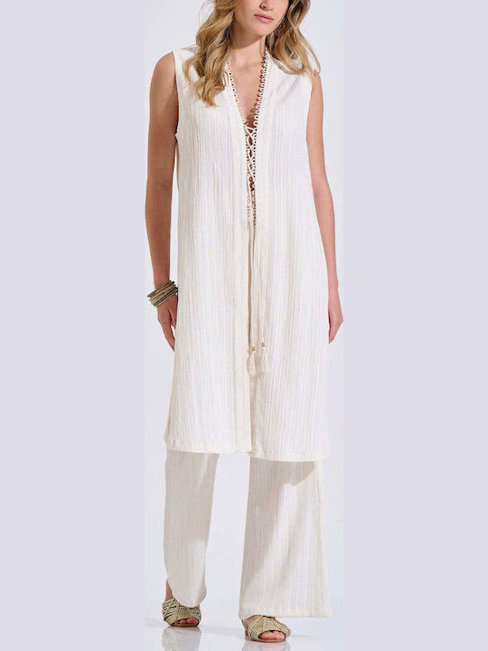 Sleeveless Tunic with V-Neck Ecru