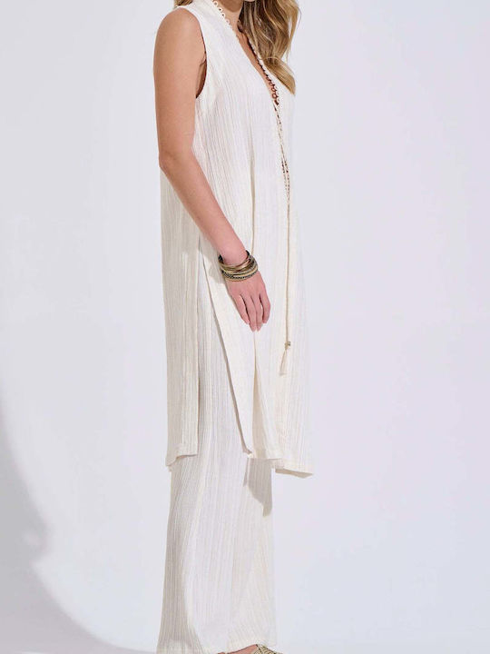 Sleeveless Tunic with V-Neck Ecru