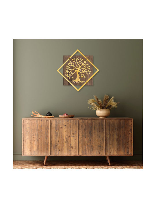 Freebox Mixed Art Gold Wooden Wall Decor 54x3x54cm