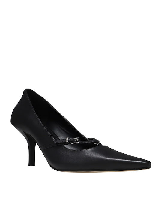 Leather Pointed Toe Black High Heels