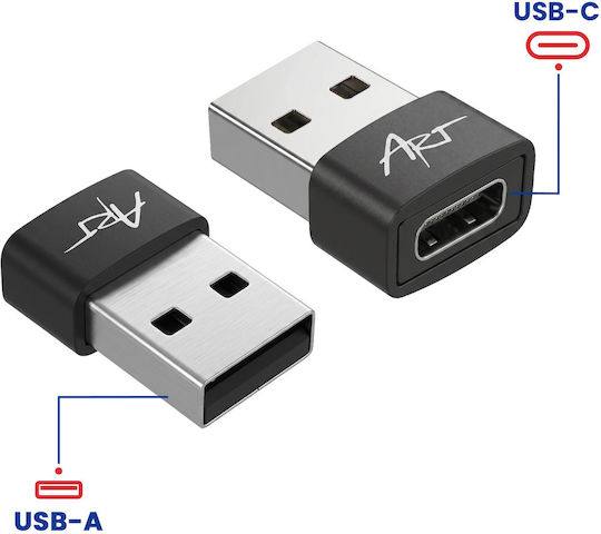 Avizar USB-C към USB мъжки адаптер за зареждане и прехвърляне 480 Mb/s Черен