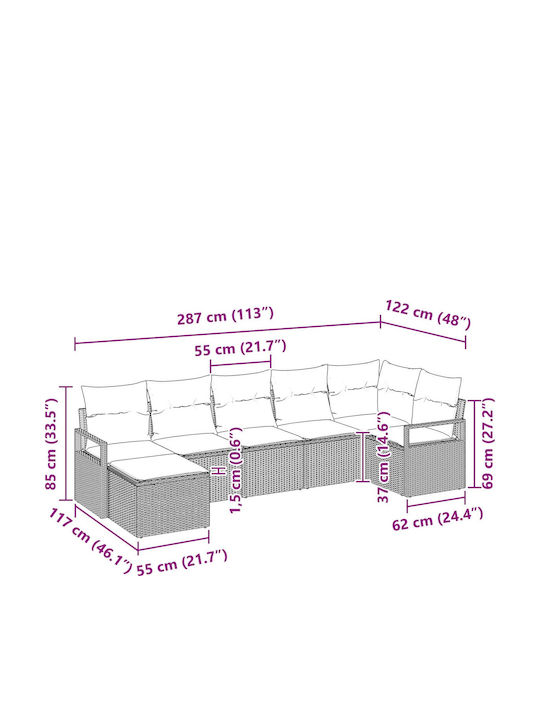 Corner Outdoor Sofa Rattan with Cushions 55x55x37cm