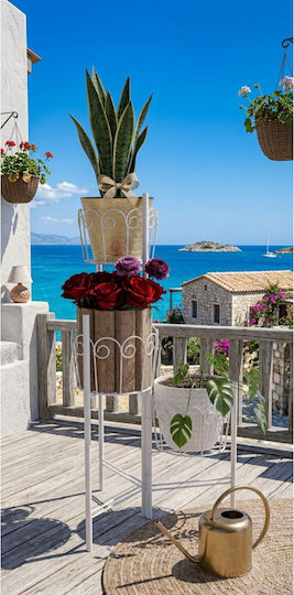 SteweHome Βάση Γλάστρας Μεταλλική Λευκή 18x18εκ.