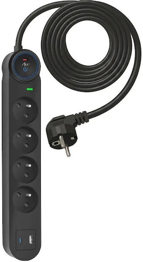 Art Захранваща Лента 4 Изхода с USB-A USB-C и Кабел 3м