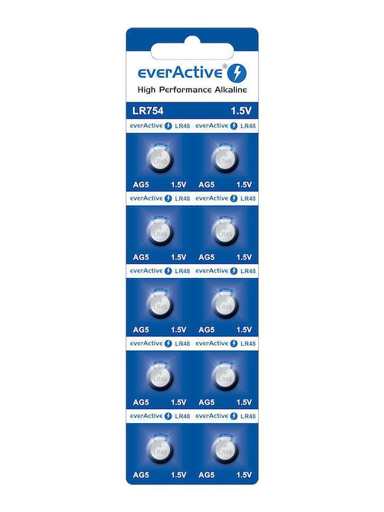 Everactive Mini Alkaline Battery Ag5 G5 Lr754 Lr48 Blister Pack 10