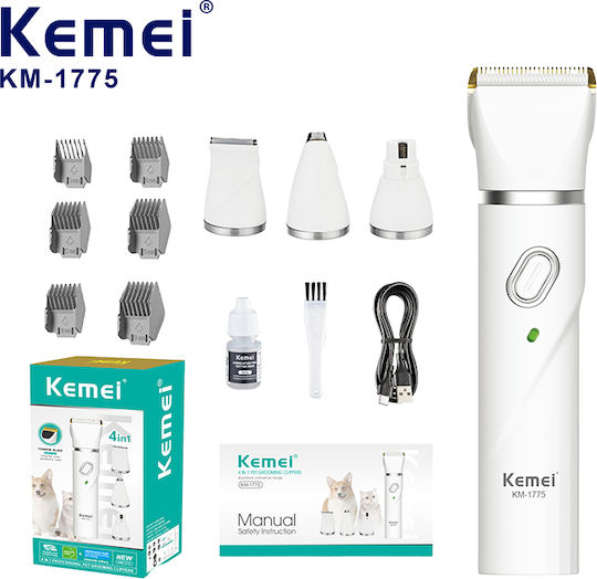 Kemei Professional Rechargeable Titanium Dog Grooming Clipper 6800rpm White