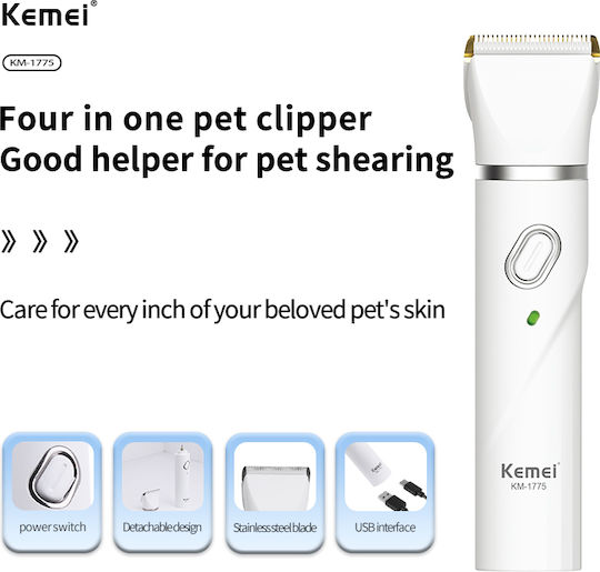 Kemei Professional Rechargeable Titanium Dog Grooming Clipper 6800rpm White