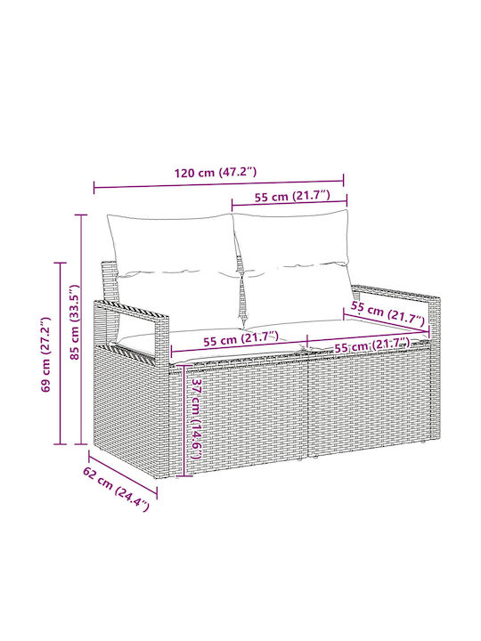 Three-Seater Outdoor Rattan Sofa With Cushions 62x55x85cm