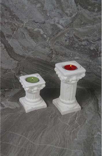 Stewehome Set Of 2 Pieces Decorative Concrete Candle Holders Ancient Roman Column Shape White 14.5 Cm
