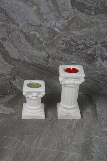 Stewehome Set Of 2 Pieces Decorative Concrete Candle Holders Ancient Roman Column Shape White 14.5 Cm
