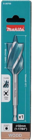 Makita Свредло с Шестоъгълно Стебло за Дърво 32x165mm
