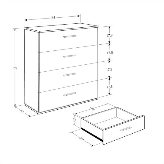 Chest of Drawers Wooden Raga with 4 Drawers Natural 65x41x78cm