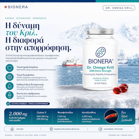 Bionera Dr. Omega Krill 2000mg Supplement for Healthy Skin 2 Capsules 60 Softgels