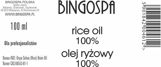 Prevents Skin Aging Processes 100% Rice Oil Bingospa 100 Ml
