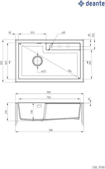 Deante Ένθετος Νεροχύτης Inox Μ80xΠ50cm Γκρι