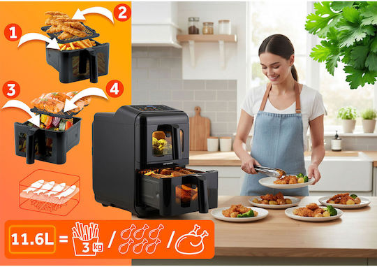 Berdsen Air Fryer with Double Removable Container 11.6lt Black BD-663