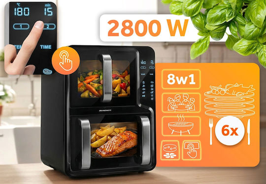 Berdsen Heißluftfritteuse mit Doppeltem Abnehmbaren Behälter 12lt Schwarze BD-664