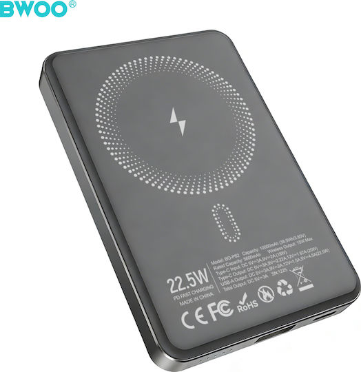 BWOO Power Bank 10000mAh 15W με Θύρα USB-A και Θύρα USB-C Γκρι