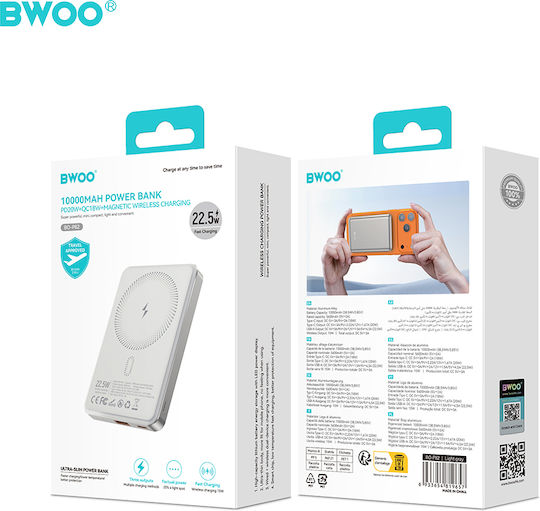 BWOO Power Bank 10000mAh 15W with USB-A Port and USB-C Port Grey