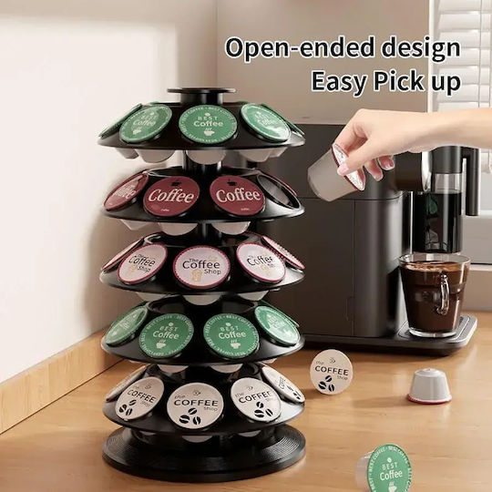 Rotating Coffee Capsule Stand 40 Slots Black