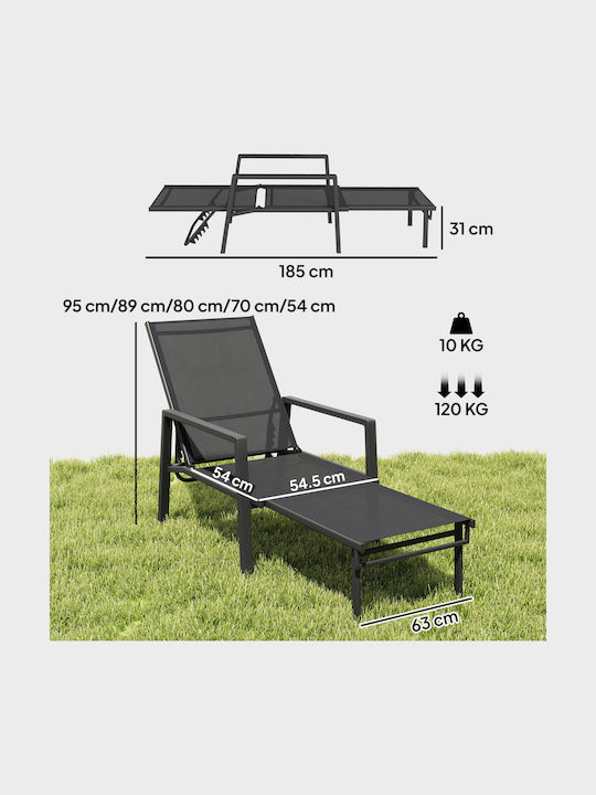 Double Metallic Black Garden & Pool Deckchair 63x185x55cm