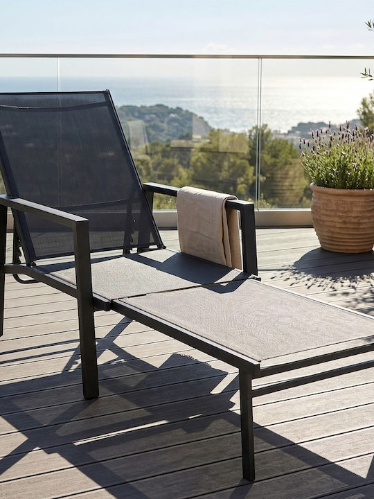 Double Metallic Black Garden & Pool Deckchair 63x185x55cm