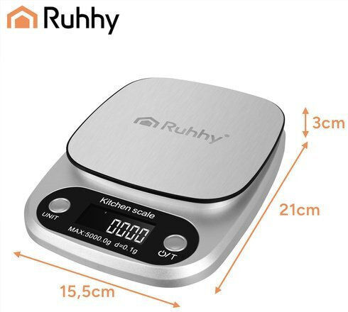 Ruhhy Digital Kitchen Scale with Bucket up to 5kg Grey