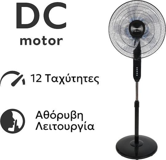 Telemax Dc12 Ανεμιστήρας Ορθοστάτης 30W Διαμέτρου 40cm με Τηλεχειριστήριο Μαύρος