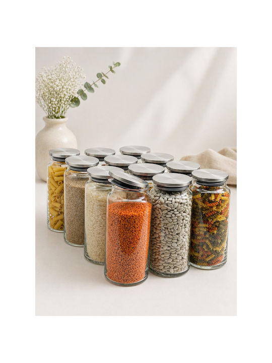 SteweHome Set of 12 General Use Glass White Jars with Lid 1300ml