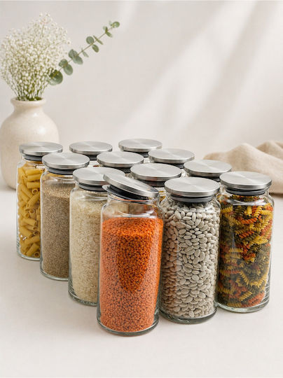 SteweHome Set of 12 General Use Glass White Jars with Lid 1300ml