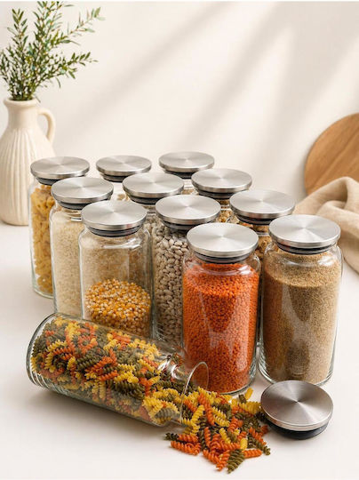 SteweHome Set of 12 General Use Glass White Jars with Lid 1300ml