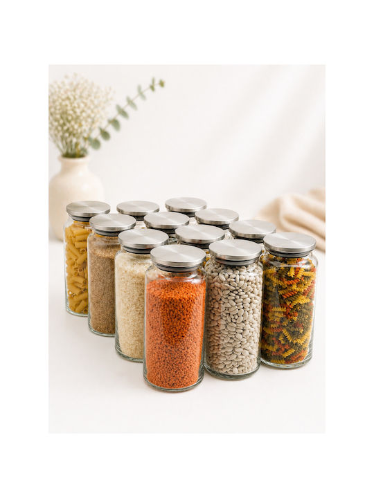 SteweHome Set of 12 General Use Glass White Jars with Lid 1300ml