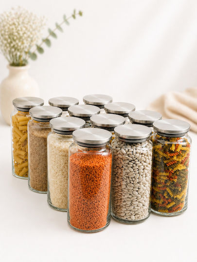 SteweHome Set of 12 General Use Glass White Jars with Lid 1300ml