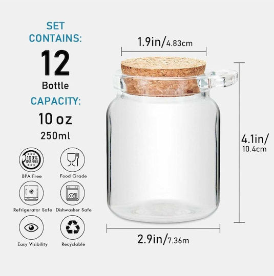 SteweHome Set of 6 General Use Glass White Jars with Cork 250ml