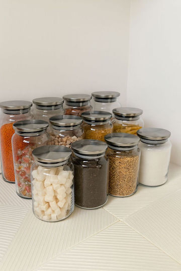SteweHome Set of 12 General Use Transparent Food Jars with Metallic Lid 1300ml