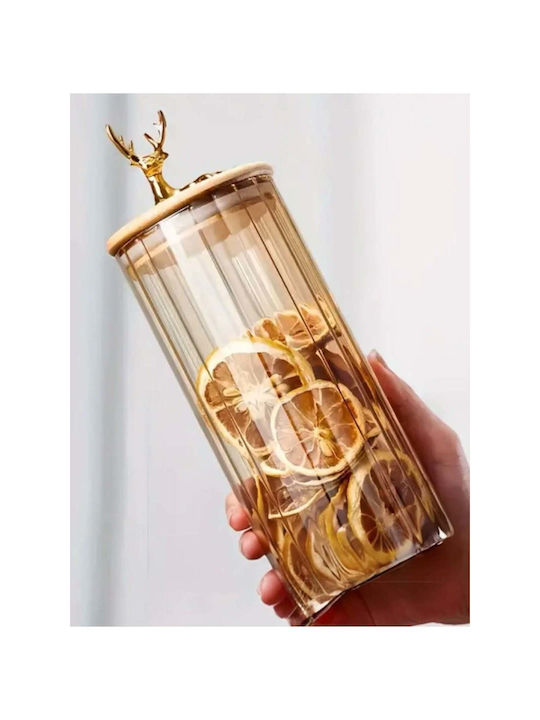 SteweHome Set of 2 Pieces Brown Glass Cereal Jars with Lid 600ml